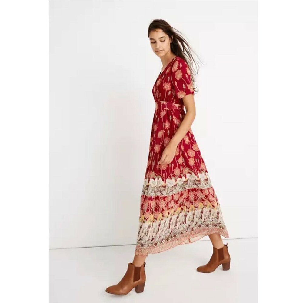 Madewell Womens Red Floral Maxi Wrap Dress Size 6